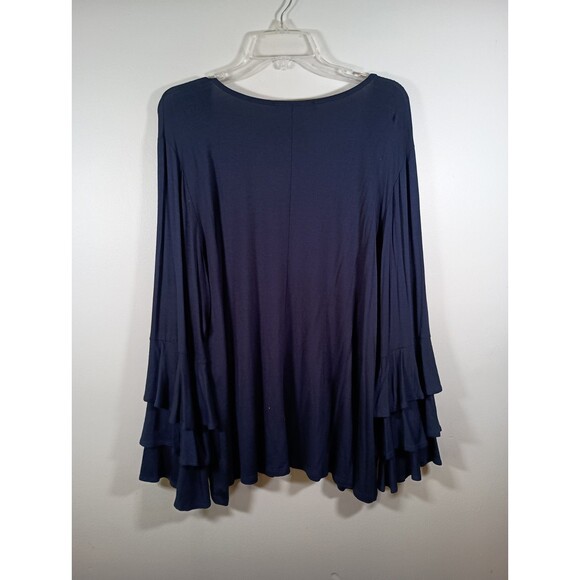 NWT Ashley Stewart Peacoat Navy Blue Long Bell Ruffle Sleeve Top Plus Size 22/24 - Picture 5 of 6